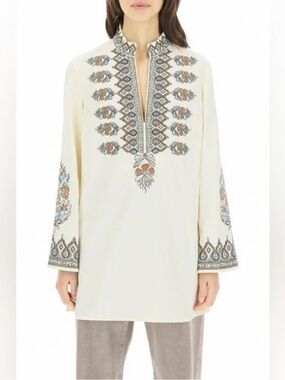 Tory Burch French Cream Embroidered Tunic